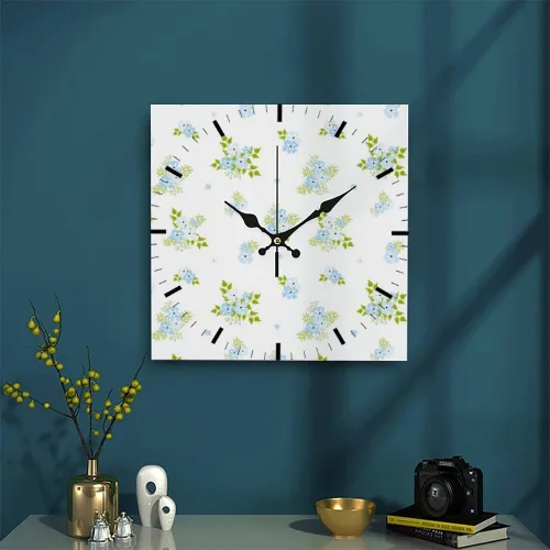 Miniatura 3 de Light Blue Floral Soft Green Leaves Clock Wall Wall Clocks Silent Clock Kitchen Clocks Battery Operated Garage for Kitchen Bathroom Bedroom Living