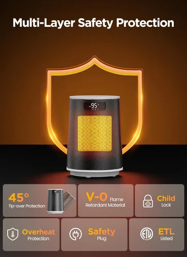 Miniatura 6 de GiveBest Calentador de espacio, calentadores eléctricos portátiles para uso en interiores con termostato y control remoto, oscilación de 70°, Blanco