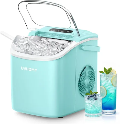 Miniatura 16 de EUHOMY Máquina de hielo para encimera con asa, 26 libras en 24 horas, 9 cubitos de hielo listos en 6 minutos, máquina de hielo portátil de limpieza