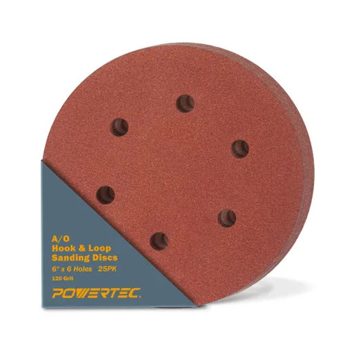 Miniatura 13 de POWERTEC 60 grano, 50 unidades, discos de lijado de 6 pulgadas – Gancho y bucle, almohadillas de lijadora orbital de óxido de aluminio de 6