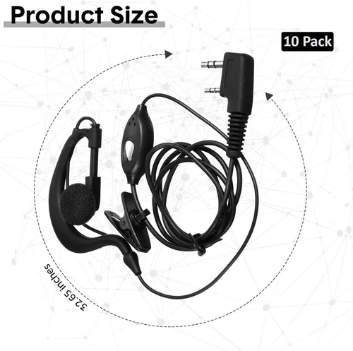 Miniatura 2 de 10 pares de auriculares para walkie talkie con micrófono de 2 pines, micrófono de auricular para radio bidireccional, auricular de un solo cable
