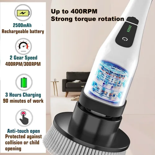 Miniatura 5 de MGLSDeet Cepillo eléctrico giratorio, cepillo de limpieza recargable con cabezales de cepillo reemplazables 8 en 1, limpiador giratorio inalámbrico