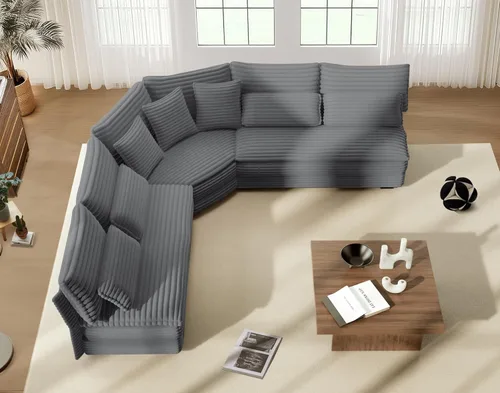 Sofá modular de 5 plazas, sofá esquinero en forma de L de 102 pulgadas, sofá de pana de gran tamaño con cojines de 2 capas, sofá en forma de V para