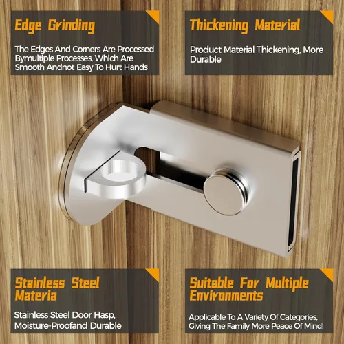 Miniatura 4 de Cerradura de puerta corredera, cerradura de cerrojo de puerta de 90 grados, candado de seguridad de ángulo recto de acero inoxidable con tornillos