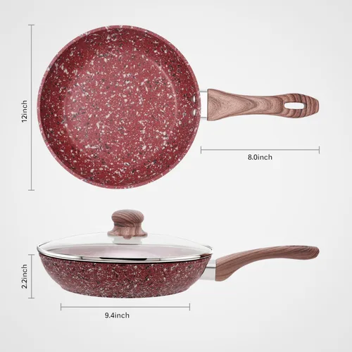 Miniatura 6 de KOCH SYSTEME CS Sartén antiadherente de granito rojo de 12 pulgadas con tapa, sartenes clásicas con revestimiento antiadherente no tóxico, sartén