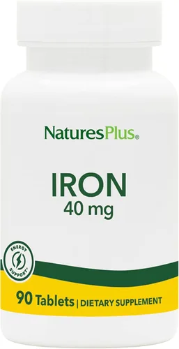 NaturesPlus Hierro - 40 mg, 90 Tabletas - Vegetariano, Sin Gluten - 45 Porciones