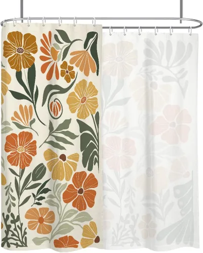Miniatura 12 de Black Floral Shower Curtain Stall Small Half Single Mini Boho Flower Farmhouse Vintage Gothic Abstarct Retro Funky Botanical Moody Fabric Cloth
