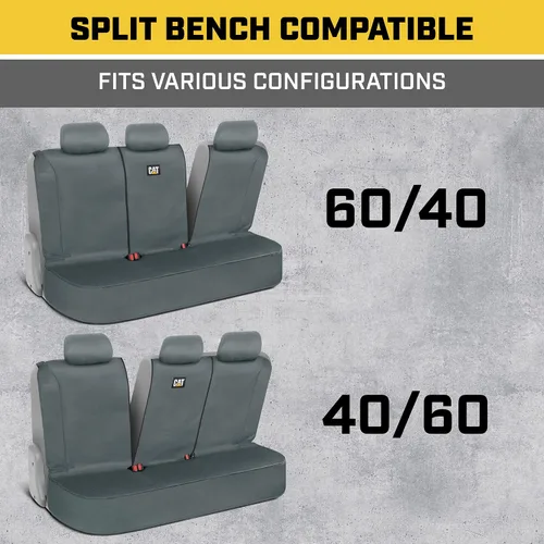 Miniatura 5 de CAT Flexfit™ Funda de asiento trasero gris para automóvil, SUV y camión - Material de lona duradero Fundas de asiento trasero de coche 60/40 Asiento