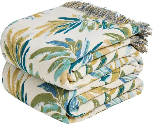 Miniatura 51 de Cobija para cama de estilo bohemio, 100 % algodón, ultra suave, edredón rústico, cobija de otoño, estampado floral, cobija grande rústica para sofá