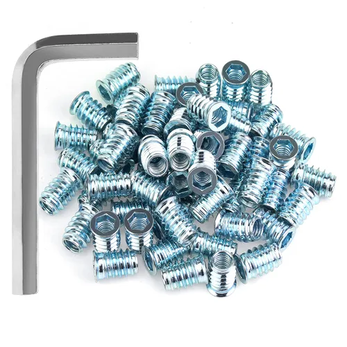 Miniatura 21 de Insertos roscados de 1/4-20, insertos de madera, insertos roscados de acero para tornillo de muebles de madera, kit de 145 piezas de insertos