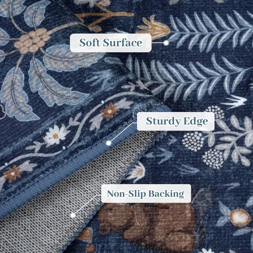 Miniatura 4 de OJIA Alfombras azules con estampado de selva de 5 x 7 pies para sala de estar, suaves, ultrafinas, lavables, para dormitorio, alfombra de entrada