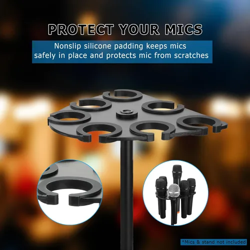Miniatura 5 de Soporte de micrófono múltiple para micrófonos con cable e inalámbricos, organiza hasta 7 micrófonos, aluminio, negro