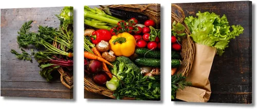 Miniatura 19 de Arte de pared con frutas y verduras, surtido de frutas y verduras frescas, lienzo, pósteres de pintura de frutas y verduras, decoración de pared, 3