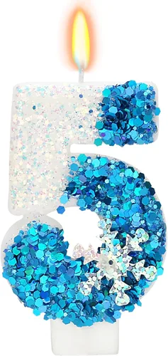 Miniatura 7 de Velas temáticas de cumpleaños de nieve congelada, vela de cumpleaños número 4 para suministros de fiesta, decoración de fiesta de cumpleaños Azul