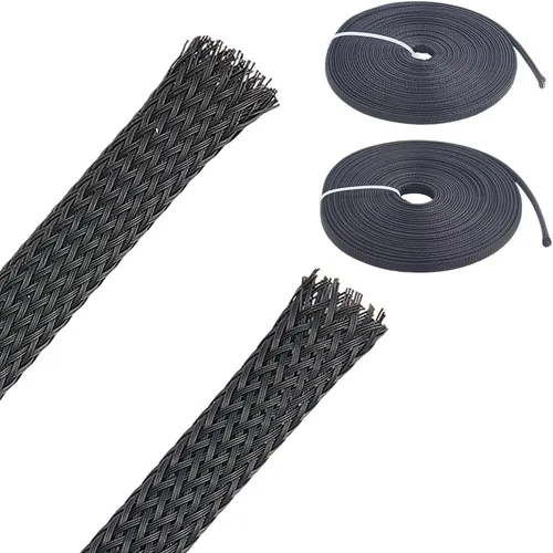 Protectores de cable de polietileno de 65.6 pies, 2 tamaños, expandibles, trenzados, tubería de malla de alambre flexible, telar de manga de arnés