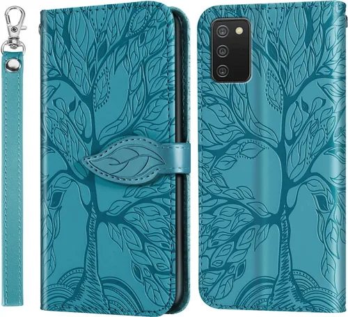 Samsung Galaxy A03s - Funda tipo cartera con tarjetero y ranura a prueba de golpes, de piel sintética, con función atril y protección magnética,