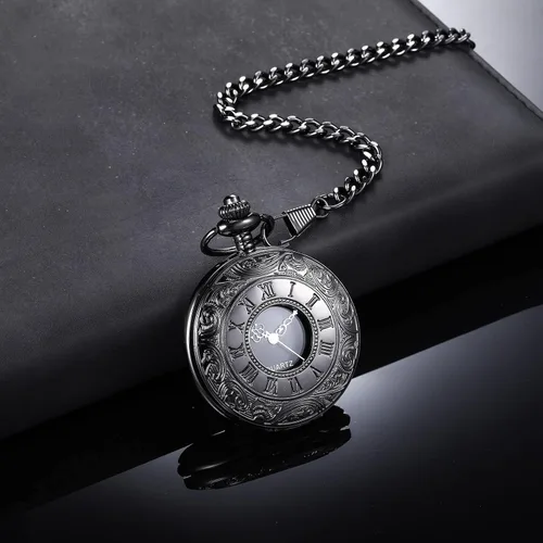 Miniatura 3 de Hicarer Reloj de bolsillo clásico de cuarzo con escala de números romanos y cinturón de cadena