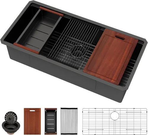 Miniatura 40 de Sarlai 33 Fregadero de Cocina Empotrado - Fregadero de 33 x 19 Pulgadas Bajo Encimera Estación de Trabajo de Profundidad Sencillo Tazón 16 Calibre