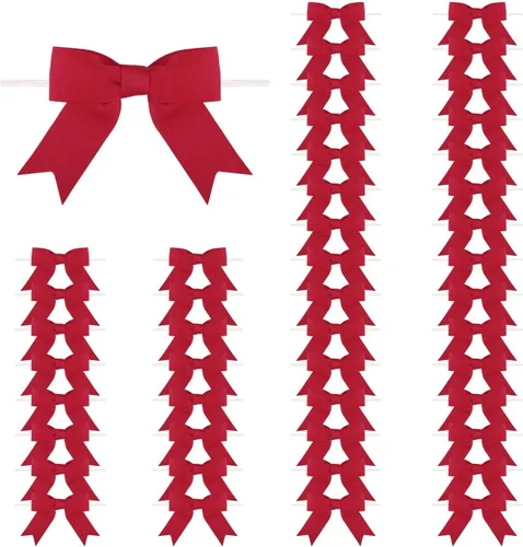 Meseey 50 lazos torcidos de grogrén rojo vino de 3 pulgadas, color borgoña, preatados, para bolsas de golosinas, envoltura de regalos, boda, fiesta