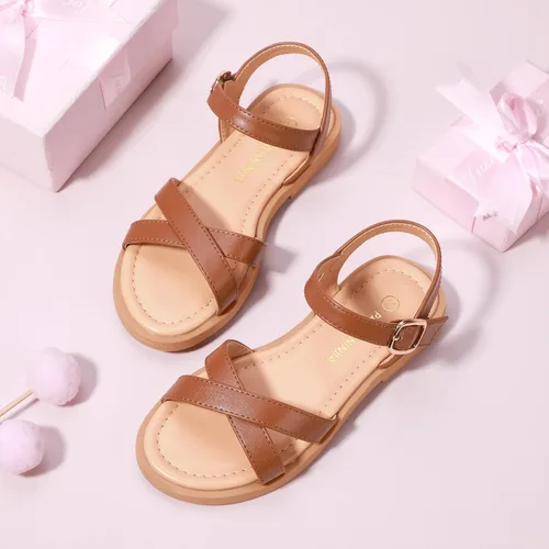 Miniatura 5 de PANDANINJIA Elva - Sandalias para niñas con puntera abierta, bonitas, planas, sandalias de vestir con tiras cruzadas, zapatos de verano para niños