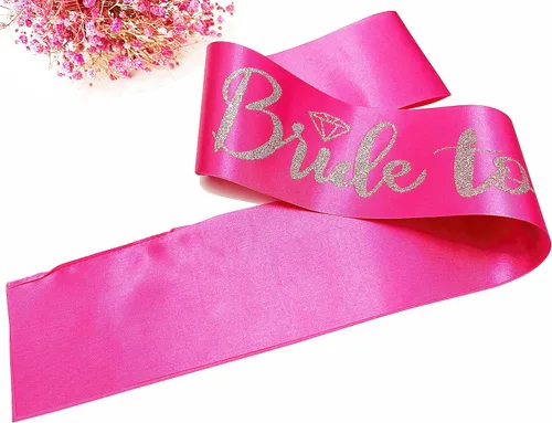 Miniatura 6 de Bride to Be - Banda de satén rosa intenso con letras plateadas con purpurina plateada, banda para despedida de soltera, regalos de boda, fiesta