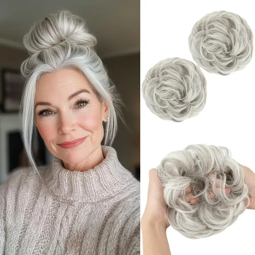 Miniatura 30 de SARLA 2 piezas de cabello desordenado color burdeos, onduladas, rizadas, sintéticas, coleteros falsos, extensiones de cola de caballo para mujeres
