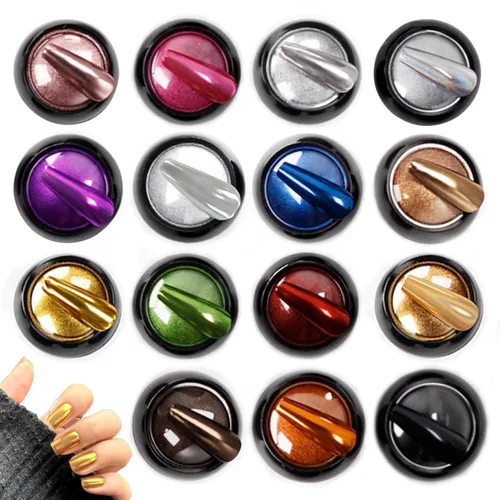 Miniatura 14 de Polvos holográficos de espejo para uñas, efecto cromado plateado, lentejuelas metálicas puras, pigmento cromado para uñas de gel UV, para decoración
