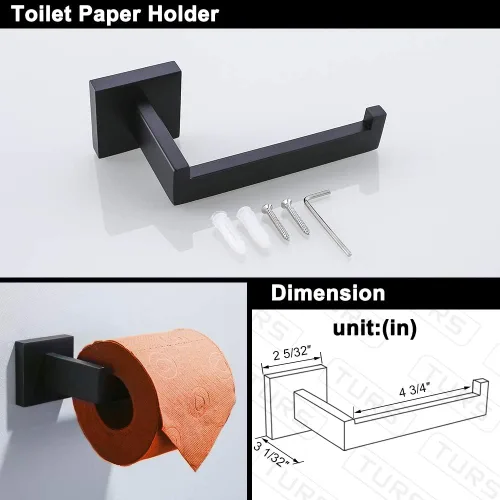 Miniatura 4 de TURS Juego de 4 piezas de accesorios de baño de color negro, juego de toallero de acero inoxidable, soporte para toallas de mano, soporte para papel