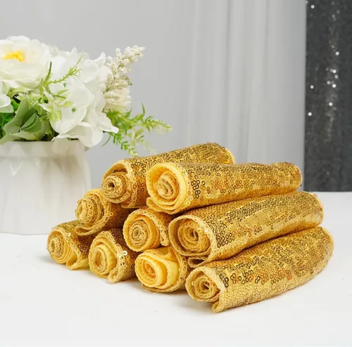 Miniatura 8 de SquarPie - Paquete de 50 bandas para silla, de elastano elástico dorado, lazos de lentejuelas unilaterales para decoración de bodas, fiestas