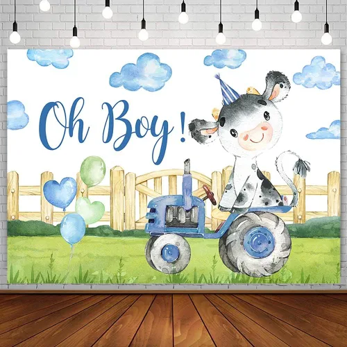 Sendy Telón de fondo de baby shower de vaca sagrada de 7 x 5 pies para niño Oh Baby Farm temática de decoración de fiesta, suministros de hierba