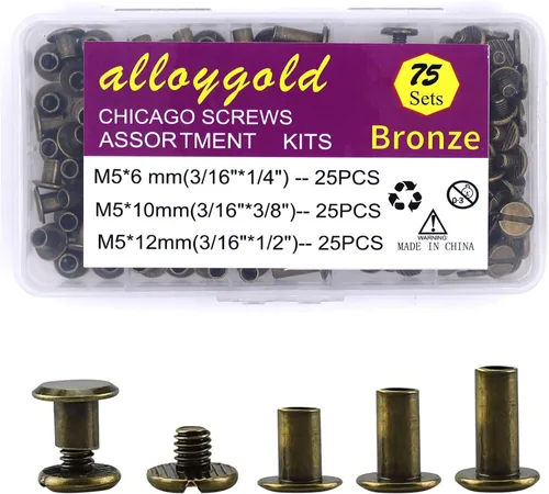 Miniatura 8 de Juego de 90 tornillos de acero inoxidable 304 Chicago de cuero, 7 tamaños de remaches para manualidades, ropa, zapatos, cinturones, bolsas