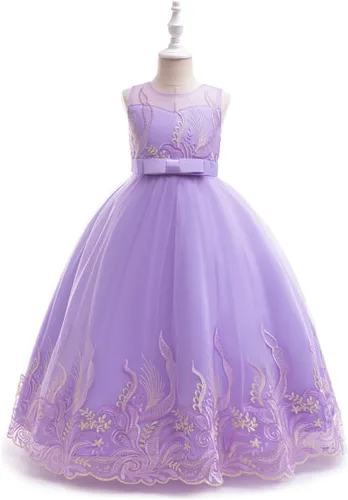 Miniatura 13 de Vestido formal para niña de flores, vestido formal para fiesta de cumpleaños, boda, bordado floral, vestidos de satén de tul para niños de 2 a 12
