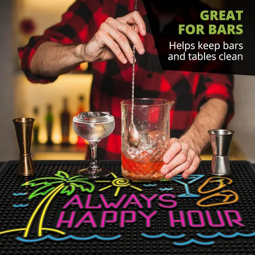 Miniatura 7 de Always Happy Hour - Tapete de barra de goma Tiki de 18 x 12 pulgadas para bar en casa, bar al aire libre, barra húmeda y encimera, tapete tropical