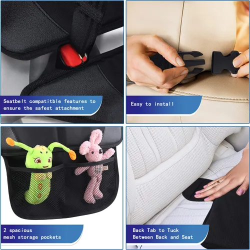 Miniatura 6 de Protector de asiento de automóvil, paquete de 2 protectores de asiento de automóvil grandes para niños y bebés con bolsillos organizadores