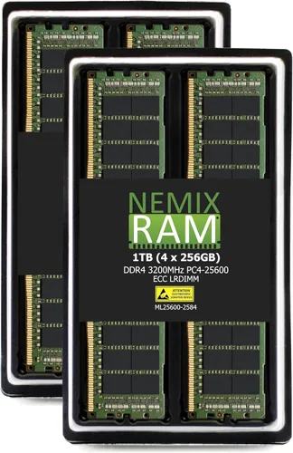 NEMIX RAM 1TB (4X256GB) DDR4 3200MHZ PC4-25600 8Rx4 1.2V CL22 288-PIN ECC LRDIMM Kit de memoria de servidor reducida de carga compatible con