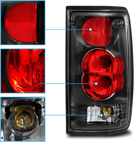 Miniatura 4 de AmeriLite para camioneta Toyota Pickup Hilux 1989-1995; juego de luces traseras de repuesto estilo Euro, color negro; par - lado del pasajero y lado