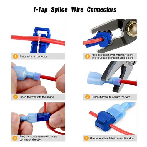 Miniatura 2 de Nilight - 50004R 120 piezas/60 pares de terminales de cable de empalme rápido T-Tap autopelado con nailon totalmente aislado macho, kit