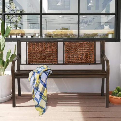 Miniatura 2 de S AFSTAR Banco de jardín al aire libre, asiento de metal para porche con asiento y respaldo decorativo, sofá biplaza para 2 personas para patio