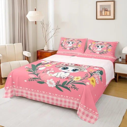 Miniatura 10 de Erosebridal Lindo juego de sábanas de llama para niños y niñas, juego de sábanas de animales de cactus verde, juego de sábanas de búfalo rosa
