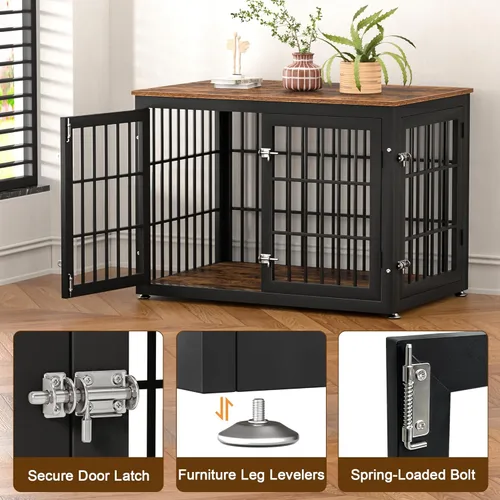 Miniatura 3 de rehomerance Mueble de jaula de perro resistente de 38 pulgadas para perros grandes y medianos, mesa auxiliar decorativa para casa de mascotas, Negro