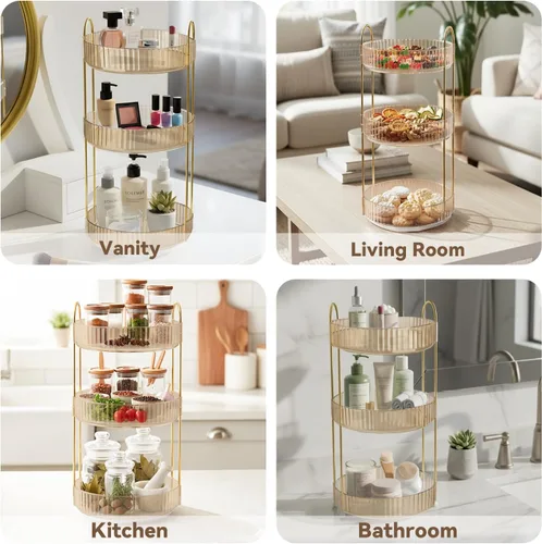 Miniatura 8 de Organizador de maquillaje giratorio de 360° para tocador, organizadores de perfumes de 3 niveles, organizadores de cuidado de la piel
