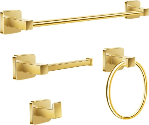 Juego de accesorios de baño de 4 piezas, juego de toallero que incluye barra de toalla de mano de 17 pulgadas, anillo de toalla, ganchos para