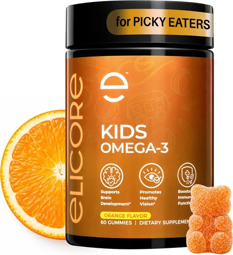 Gomitas Omega 3 prémium para niños, aceite de pescado con sabor a naranja para niños, gomitas Omega 3 para niños, sin eructos de pescado, apoyo para