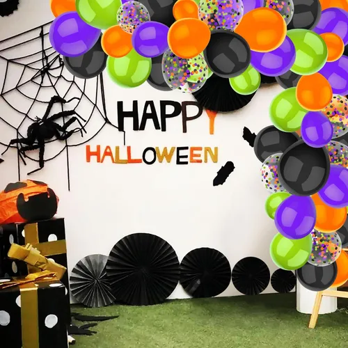 Miniatura 6 de 50 Piezas Globos de Halloween de 12 Pulgadas Naranja Negro Morado Verde Globos de Confeti para Halloween Fiesta de Dulce o Truco Fiesta Fantasma