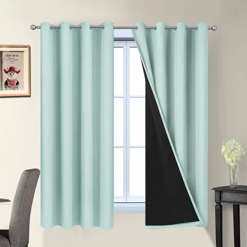 Yakamok - Cortinas 100% opacas con aislamiento térmico, 2 capas gruesas completamente opacas para sala/dormitorio, con forro negro (52 pulgadas de