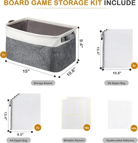 Miniatura 7 de El kit de almacenamiento para juegos de mesa incluye cesta de almacenamiento y 10 bolsas con cremallera, organizador de juegos de mesa con 1 paquete