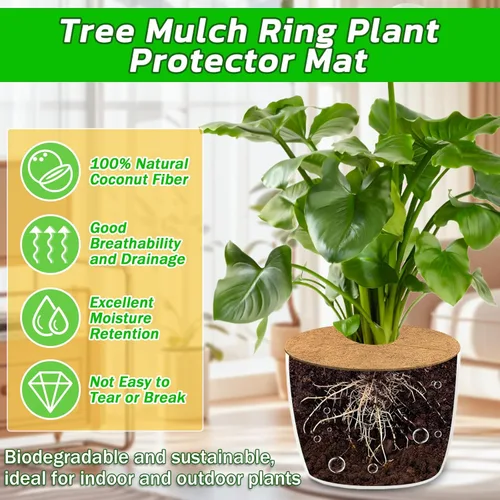 Miniatura 3 de Legigo 4 alfombrillas protectoras de fibra de coco, anillo protector de plantas de árbol de coco natural, anillo de protección de fibra de coco