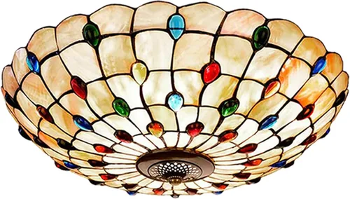 Miniatura 5 de Tiffany - Lámpara de techo de montaje empotrado, lámpara de techo LED de vitral, hecha a mano con cuentas de vidrio de colores azules