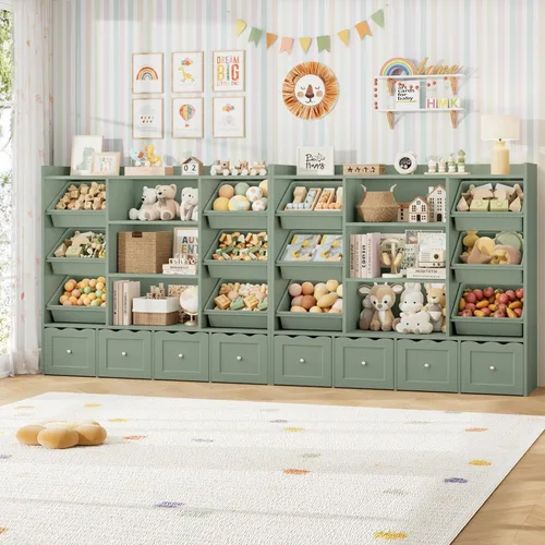 Miniatura 3 de HITHOS Organizador de almacenamiento de juguetes para niños de 55 pulgadas de ancho, caja de juguetes grande con estantería, baúl de juguetes