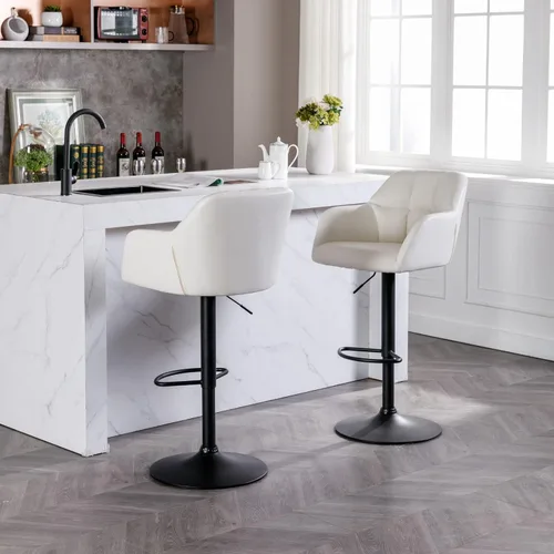 Miniatura 7 de ROCITY Juego de 2 taburetes de bar de terciopelo con respaldo, silla de bar beige para isla de cocina, taburetes de bar modernos con patas de metal